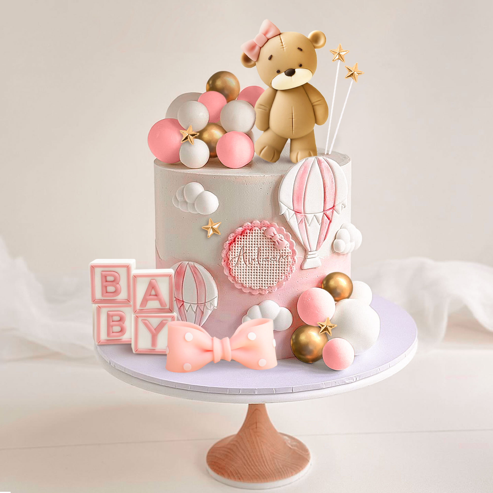 Resin Art Alphabet - LaVenty Pembe Ayı Kek Dekorasyon Bebek