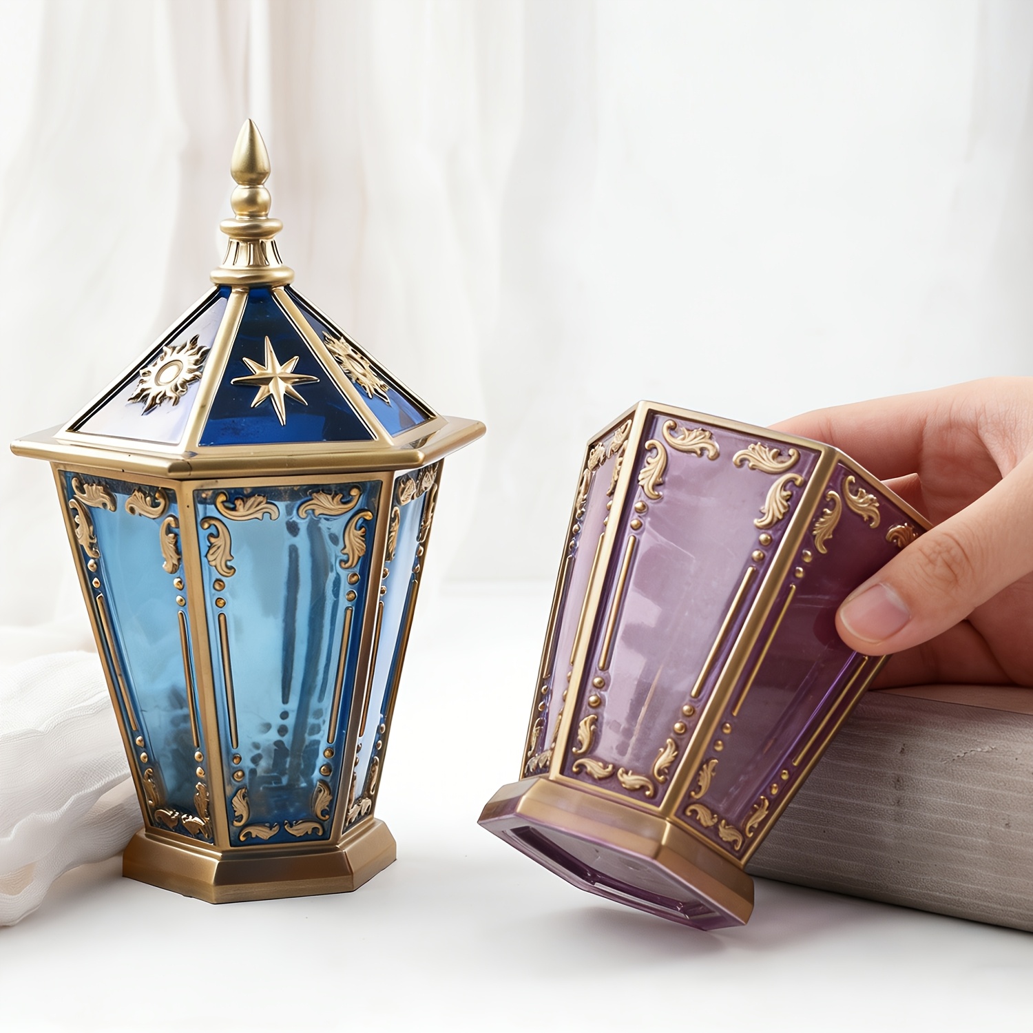 Resin Art Case - Yıldız ve Ay Altıgen Şişe, Kapaklı