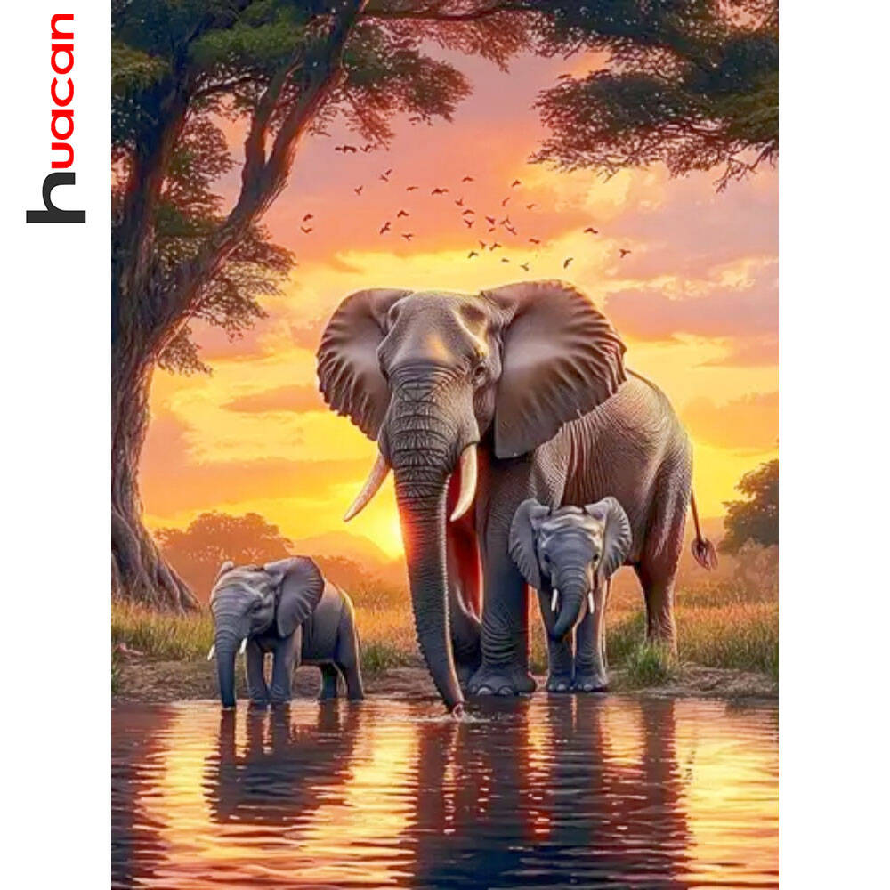 Resin Art Wallpaper - Huacan Fil Gün Batımı Manzarası Elmas